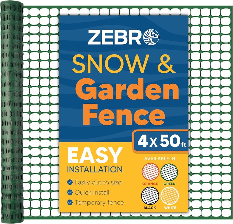 ZEBRO 4' x 50' Green Plastic Garden Fence Roll – Standard Duty Safety Netting for Snow, Poultry, Deer, Dogs – Reusable Outdoor Barrier for Yard, Landscaping, Animal Protection - Image 1